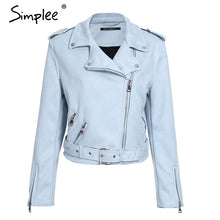 Load image into Gallery viewer, Simplee Leather suede faux leather jacket Women zipper belt moto jacket Cool streetwear ladies' leather jackets winter coat 2017