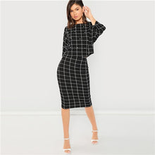 Load image into Gallery viewer, SHEIN Black Pearl Embellished Front Top &amp; Pencil Skirt Set Three Quarter Length Sleeve Elegant 2018 Spring Plain Twopiece