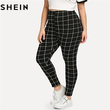 Load image into Gallery viewer, SHEIN Black And White Plaid Plus Size Mid Waist Women Leggings Autumn Winter Grid Print Long Casual Legging
