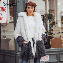 Load image into Gallery viewer, Simplee Fluffy faux fur splice coat women 2018 plus size Elegant thick warm plush outwear long coat Winter casual overcoat