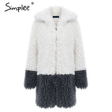 Load image into Gallery viewer, Simplee Fluffy faux fur splice coat women 2018 plus size Elegant thick warm plush outwear long coat Winter casual overcoat