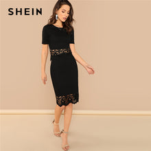 Load image into Gallery viewer, SHEIN Black Elegant Office Lady Scallop Edge Laser Cut Top And Skirt Set 2018 Summer Workwear Fashion Casual Women Two Pieces