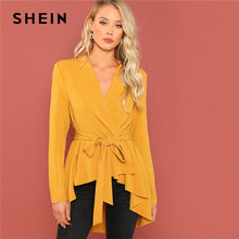 Load image into Gallery viewer, SHEIN Ginger Office Lady Elegant Asymmetrical Hem V neck Belted Solid Coat 2018 Autumn Workwear Fashion Women Coats Outerwear
