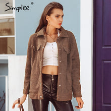 Load image into Gallery viewer, Simplee Faux fur turndown collar women winter coats Long sleeve button lambswool jackets Autumn casual warm streetwear overcoat