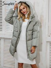 Load image into Gallery viewer, Simplee Winter padded hooded coat parka Women casual pocket warm outerwear parkas Zipper streetwear parka overcoat female