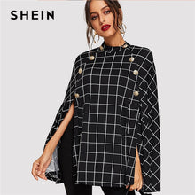 Load image into Gallery viewer, SHEIN Black Highstreet Office Lady Double Button Mock Poncho Solid Elegant Coat 2018 Autumn Women Workwear Outerwear Clothes