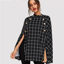 Load image into Gallery viewer, SHEIN Black Highstreet Office Lady Double Button Mock Poncho Solid Elegant Coat 2018 Autumn Women Workwear Outerwear Clothes