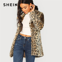 Load image into Gallery viewer, SHEIN Multicolor Elegant Highstreet Leopard Print Stand Collar Fuzzy Coat 2018 Autumn Office Lady Women Coats And Outerwear