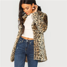 Load image into Gallery viewer, SHEIN Multicolor Elegant Highstreet Leopard Print Stand Collar Fuzzy Coat 2018 Autumn Office Lady Women Coats And Outerwear