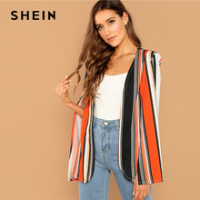 Load image into Gallery viewer, SHEIN Weekend Casual Multicolor Open Front Striped Cape Cloak Sleeve Coat 2018 Streetwear Modern Lady Outerwear Coat New