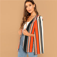 Load image into Gallery viewer, SHEIN Weekend Casual Multicolor Open Front Striped Cape Cloak Sleeve Coat 2018 Streetwear Modern Lady Outerwear Coat New