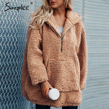 Load image into Gallery viewer, Simplee Faux lambswool thick women jacket coat plus size Winter warm teddy coat Hooded fur coat 2018 outerwear female overcoat