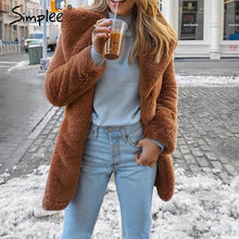 Load image into Gallery viewer, Simplee Elegant shaggy women brown faux fur coat Autumn winter warm plush teddy coat Female oversize party outwear 2018