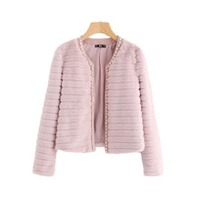 Load image into Gallery viewer, Sheinside Pink Pearl Beading Textured Faux Fur Coat Winter Collarless Cute Outerwear With Lining 2018 Womens Elegant Coats