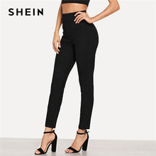 Load image into Gallery viewer, SHEIN Black Office Lady Solid Suede Long Leggings Autumn Women Elegant Workwear Women Pants Trousers