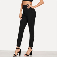 Load image into Gallery viewer, SHEIN Black Office Lady Solid Suede Long Leggings Autumn Women Elegant Workwear Women Pants Trousers