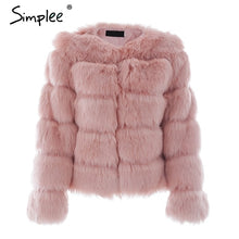 Load image into Gallery viewer, Simplee Vintage fluffy faux fur coat women Short furry fake fur winter outerwear pink coat 2018 autumn casual party overcoat