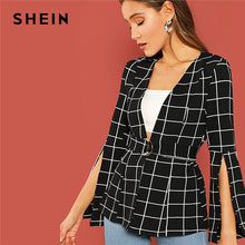 Load image into Gallery viewer, SHEIN Office Lady Black Split Sleeve Belted Long Sleeve Wrap Outerwear 2018 Autumn Modern Lady Elegant Women Coats Outerwear