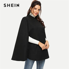 Load image into Gallery viewer, SHEIN Black Highstreet Solid Single Button Cloak Sleeve Oversized Cape Coat Winter Elegant Workwear Women Coat And Outerwear