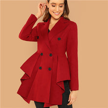 Load image into Gallery viewer, Sheinside Red Double Breasted Asymmetric Flared Skirt Coat Autumn Elegant 2018 Office Ladies Workwear Notched Collar Outerwear