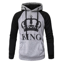 Load image into Gallery viewer, 2018 KING Queen Crown Print Unisex Men Women Autumn Hoodies Slim Sweatshirt for Couple Lovers Winter Patchwork Hooded Pullovers