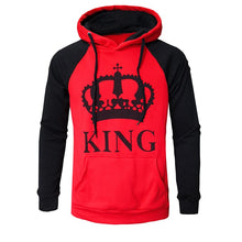 Load image into Gallery viewer, 2018 KING Queen Crown Print Unisex Men Women Autumn Hoodies Slim Sweatshirt for Couple Lovers Winter Patchwork Hooded Pullovers