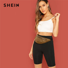 Load image into Gallery viewer, SHEIN Black Casual Solid Crop Wide Waistband Cycling Short Leggings Summer Modern Lady Women Pants Trousers