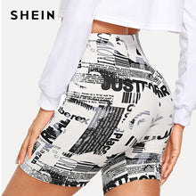 Load image into Gallery viewer, SHEIN Modern Lady Black and White Allover Letter Print Cycling Crop Short Leggings 2018 Summer Modern Lady Women Pants Trousers