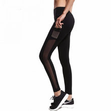 Load image into Gallery viewer, High Plus gotico For slim Pants Dancing Pocket Mesh woman New Small with Patchwork Footless Women 2018 Size Leggings Wear Waist