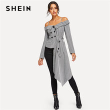 Load image into Gallery viewer, SHEIN Going Out Grey Cold Shoulder Asymmetric Hem Plaid Blazer Office Lady Long Sleeve Coat Women Autumn Elegant Outerwear