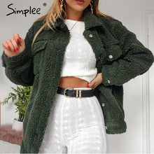 Load image into Gallery viewer, Simplee Lamb wool winter women fur coat Warm trendy furry army green female coat jacket Pocket faux fur coat outerwear 2018