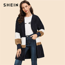 Load image into Gallery viewer, SHEIN Streetwear Multicolor Open Front Color Block Teddy  Long Sleeve Coat Winter Modern Lady Elegant Women Coat Outerwear