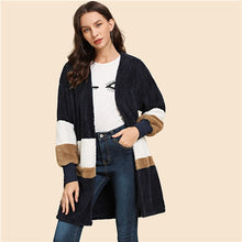 Load image into Gallery viewer, SHEIN Streetwear Multicolor Open Front Color Block Teddy  Long Sleeve Coat Winter Modern Lady Elegant Women Coat Outerwear