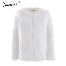 Load image into Gallery viewer, Simplee Casual furry faux fur coats women Fake fur coat female short pink coat 2018 winter clothing party colored fur overcoat