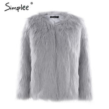 Load image into Gallery viewer, Simplee Casual furry faux fur coats women Fake fur coat female short pink coat 2018 winter clothing party colored fur overcoat