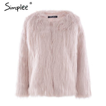Load image into Gallery viewer, Simplee Casual furry faux fur coats women Fake fur coat female short pink coat 2018 winter clothing party colored fur overcoat