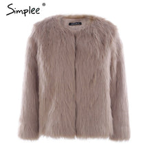Load image into Gallery viewer, Simplee Casual furry faux fur coats women Fake fur coat female short pink coat 2018 winter clothing party colored fur overcoat