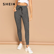 Load image into Gallery viewer, SHEIN Grey Casual Solid Drawstring Waist Pocket Striped Long Leggings Autumn Leisure Modern Lady Women Leggings