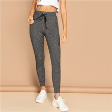 Load image into Gallery viewer, SHEIN Grey Casual Solid Drawstring Waist Pocket Striped Long Leggings Autumn Leisure Modern Lady Women Leggings