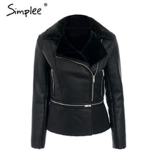 Load image into Gallery viewer, Simplee Plus size PU female jacket leather women Zipper pocket thick 2018 fur winter coat Ladies faux leather outwear streetwear