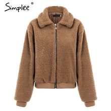 Load image into Gallery viewer, Simplee Winter teddy bear coat Women thick warm basic jacket Furry faux fur coat female 2018 Casual plush plus size outerwear
