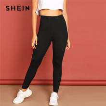 Load image into Gallery viewer, SHEIN Black Streetwear Casual Rib Knit Solid Long Plain Leggings Autumn Elegant Modern Lady Women Leggings