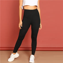 Load image into Gallery viewer, SHEIN Black Streetwear Casual Rib Knit Solid Long Plain Leggings Autumn Elegant Modern Lady Women Leggings