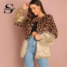 Load image into Gallery viewer, Sheinside Contrast Faux Fur Coat Leopard Print Winter Jacket Women 2018 Long Sleeve Outerwear Casual Womens Coats And Jackets