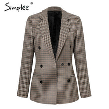 Load image into Gallery viewer, Simplee Fashion double breasted plaid blazer Female long sleeve office ladies blazer 2018 Autumn jacket women outerwear coats