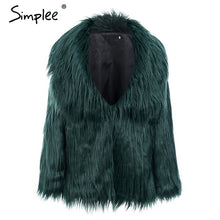 Load image into Gallery viewer, Simplee Faux fur women winter coat 2018 plus size Furry collarless female fur jacket Christmas club party fluffy jacket overcoat