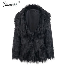 Load image into Gallery viewer, Simplee Faux fur women winter coat 2018 plus size Furry collarless female fur jacket Christmas club party fluffy jacket overcoat