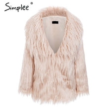 Load image into Gallery viewer, Simplee Faux fur women winter coat 2018 plus size Furry collarless female fur jacket Christmas club party fluffy jacket overcoat