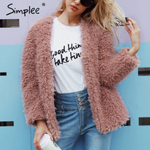 Load image into Gallery viewer, Simplee Elegant furry faux jacket coat women plus size Fluffy collarless fur 2018 winter jacket Christmas hairy party club coat