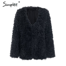 Load image into Gallery viewer, Simplee Elegant furry faux jacket coat women plus size Fluffy collarless fur 2018 winter jacket Christmas hairy party club coat